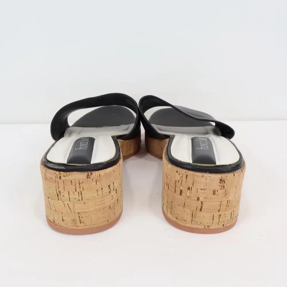 Franco Sarto Women's Pony Leather Open Toe Sandal Heel Black Cork Size US 8.5